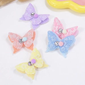 Barrettes papillon en dentelle florale dégradée avec pompons colorés et strass