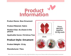 Detailed view of a large 23x19cm red sequin Christmas bow ornament for tree decoration
