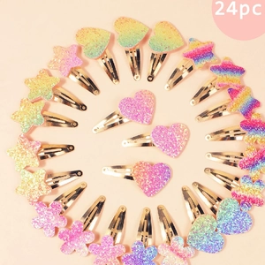 Süße Glitzer Stern Herz Haarklammern Für Mädchen Regenbogen Verlauf BB Clips Schöne Polka Dot Muster Kinder Haarschmuck