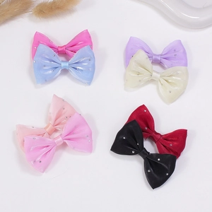 Set of 8 colorful mesh rhinestone butterfly hair bows for DIY handmade accessories