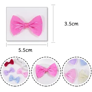 Pink mesh bow hair accessories with silver rhinestones and multi-color DIY options