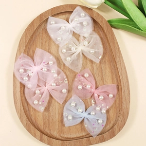 Five layers of mesh bows with pearls and sequins for children DIY accessories set