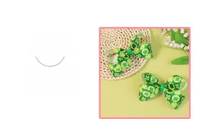 Detail of St. Patrick's Day green clover print ribbon bows with metal hair clips