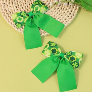 St Patricks Day Handmade Grosgrain Ribbon Bow Hair Clips For Kids Girls Green Shamrock Pattern Bowknot Hairpins Accessories