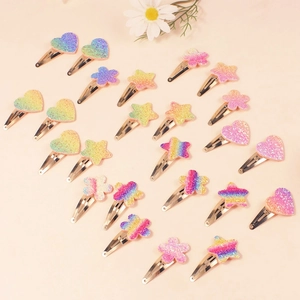 Set mit 20 glitzernden Herz- und Stern-Haarspangen in Regenbogenfarben für Kinder