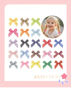 Selection of 20 multicolored tartan plaid bow accessories for DIY hair clips and crafts