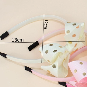 Set cerchietti con fiocchi a pois rosa e bianchi per bambine, dimensioni 12x13cm