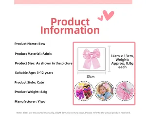 Pink fabric butterfly bow hair clip for girls with 13x14cm dimensions and lightweight design