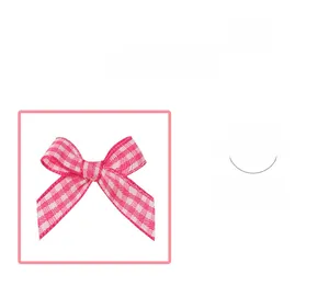 Detailed view of handmade pink and white plaid fabric bow for DIY gift wrapping accessories