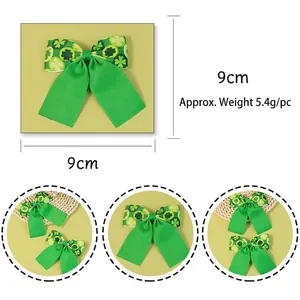 Green St. Patrick's Day shamrock bow hair clip for girls, handmade 9cm ribbed ribbon accessory