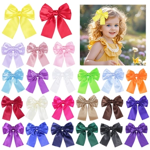 Handmade Satin Bow Hair Clip With Long Streamers Large Double Layer Butterfly Hair Accessories For Kids Girls Sweet Decor