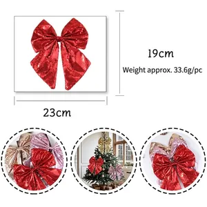 Large 23cm red sequin Christmas bow for festive tree decoration and DIY party ornaments