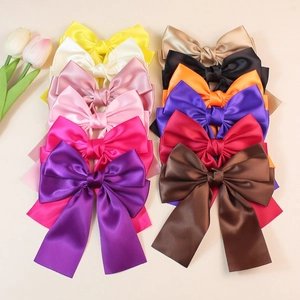 Elegant multi-color satin ribbon bow hair clips set with glossy texture for girls