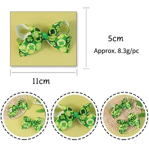 Green St. Patrick's Day shamrock clover bow hair clip for girls, size 11x5cm and 8.3g