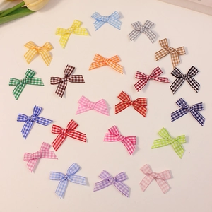 Handmade 2cm tartan plaid ribbon bows in various colors for DIY crafts and gift box decor