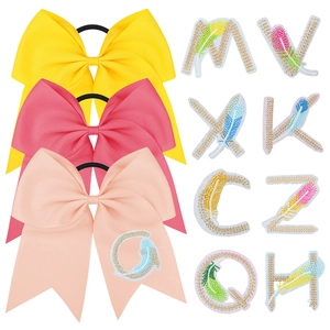 Chouchou Gros Nœud en Gros-grain Broderie Lettre Plume Élastique à Cheveux pour Enfants Filles École Cheerleading Accessoires Coiffure