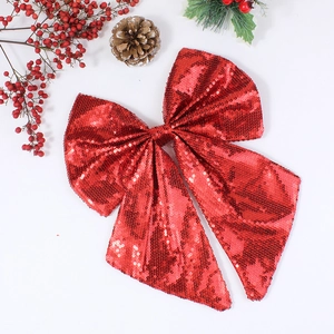 Large Christmas red sequin bow ornament for tree decoration and festive party supplies
