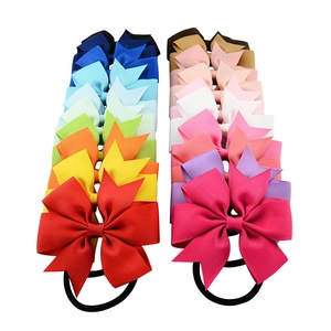 Kids Grosgrain Ribbon Bow Hair Tie Girls Solid Color Elastic Ponytail Holder Daily Handmade Hair Accessories For Children