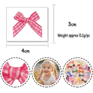 Pink checkered plaid bow 4x3cm for DIY hair accessories and craft decoration