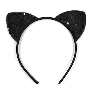 Sparkly black sequin cat ear headband for girls, stylish party and daily hair accessory