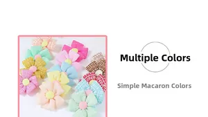 Detail of tweed checkered flower patches in macaron colors with center button decoration