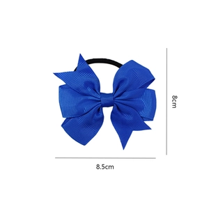 Navy blue ribbed grosgrain bow hair tie with elastic band for toddlers and kids