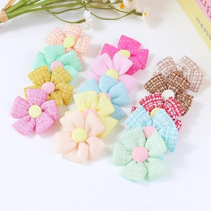 Handmade Fabric Flower DIY Accessories Gingham Pattern Tweed Flowers For Apparel Decor Hair Clips Sewing Craft Supplies