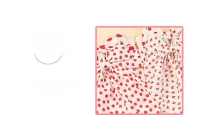 Detail of fabric hair bows with strawberry and cherry patterns on beige background