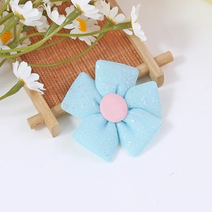 Glittery blue and pink checkered fabric five-petal flower for DIY craft and accessories
