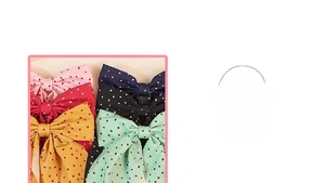 Detailed close-up showing fabric texture and polka dot pattern of hair bow clips in six colors