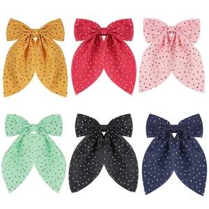 Polka Dot Large Bow Hair Clip With Long Streamers Sweet Vintage Polyester Fabric Hairpin For Kids Girls Hair Accessories