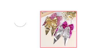 Detailed view of large metallic bow hair clips in gold, silver, pink and fuchsia satin