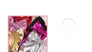 Detail showing various metallic bow hair clips in gold silver and colorful satin textures