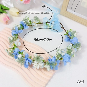 Fairy flower crown headband for girls with blue silk flowers and ribbons