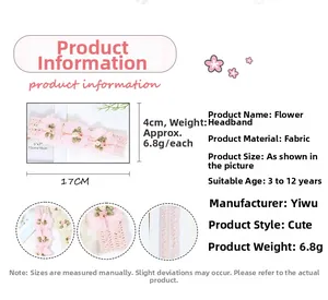 Dettaglio fascia per capelli con rose in tessuto rosa e pizzo, 17cm per neonati e bambini
