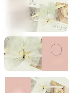 Close-up of sweet lace bow headband with gold thread edging and star pendant detail