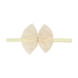 Sweet pink tulle bow headband with gold glitter and yellow lace for baby girls