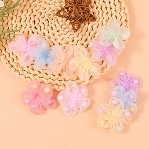 Handmade Mesh Flower DIY Accessories For Hair Clips Clothes Decor Sweet Gauze Flowers With Colorful Beads Craft Findings