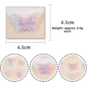 DIY colorful butterfly patches with glitter for hair accessories and bags, 6.5cm x 4.5cm