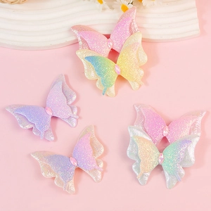Gradient Glitter Butterfly Bow DIY Accessories Rhinestone Polyester Handmade Patches For Hair Clips Shoes Hats Decor