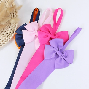 Set of 4 multi-color grosgrain ribbon bow headbands for babies with elastic fabric bands
