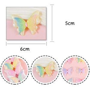 Colorful gradient glitter butterfly DIY accessory with pink rhinestone, 6cm x 5cm size
