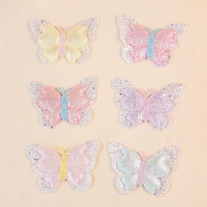 Set of colorful double-layered butterfly fabric appliques with glitter base for DIY accessories