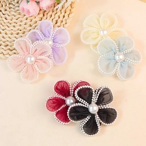 Accesorios de flores de malla hechas a mano con perlas en seis colores para clips de pelo