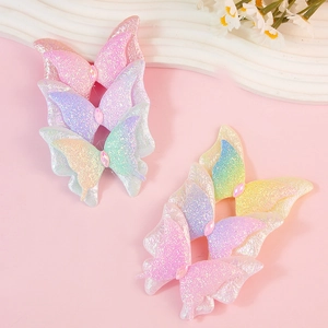 Colorful gradient glitter butterfly bow accessories with crystal center for DIY hair crafts