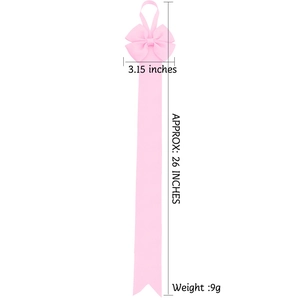 Pink ribbon bow hair clip organizer display strap measuring 26 inches in length