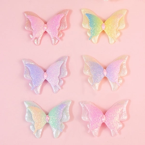 6-piece colorful glitter butterfly bow accessories with double wings and rhinestones