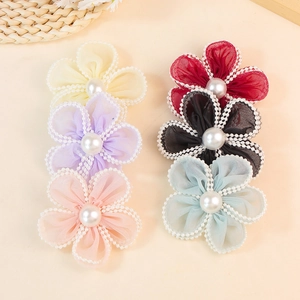 Elegantes flores de malla con perlas DIY para accesorios de cabello y ropa en seis colores