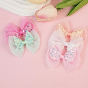 Mesh layered sequined butterfly wing hair clips in macaron colors for kids decoration