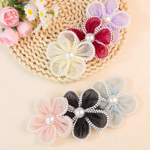 Accesorios para el pelo de flores con perlas DIY en seis colores y pétalos de organza